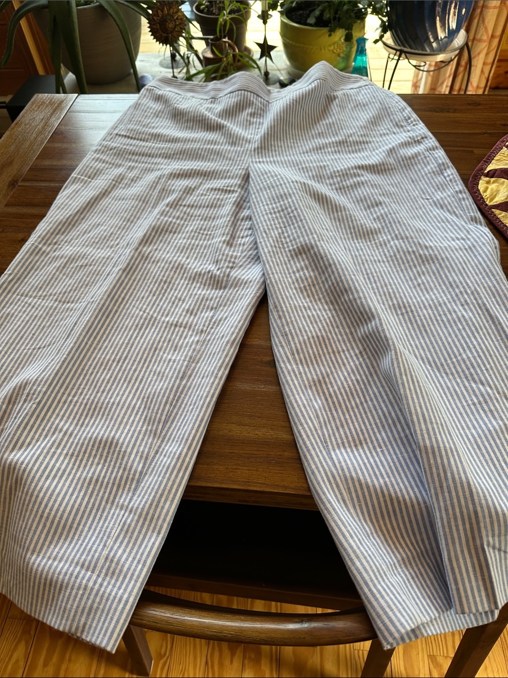 Lined Talbots Light Blue and White Striped Seersucker Trousers